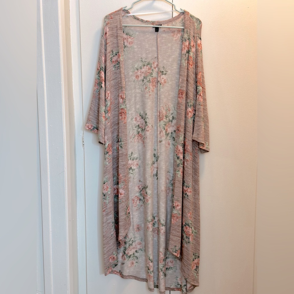 Floral Open-Front Lightweight Women’s Sweater - Pink Floral